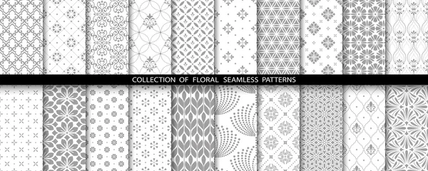 Behangcirkel Geometric floral set of seamless patterns. Gray and white vector backgrounds. Simple illustrations. © ELENA