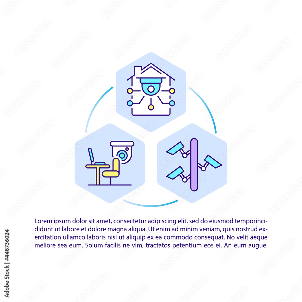 Poster Inclusive security maintenance concept line icons with text. PPT page vector template with copy space. Brochure, magazine, newsletter design element. Ubiquitous control linear illustrations on white