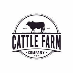 Vintage Cattle Farm Angus Beef Emblem Label Livestock logo design vector