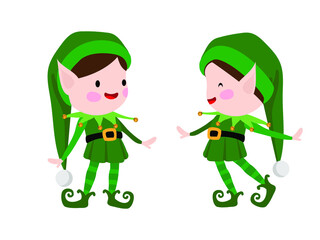 
two happy christmas elfs on the white background