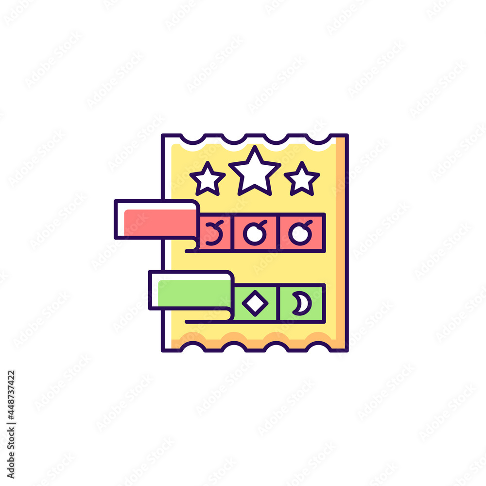 Poster break open lottery ticket rgb color icon. paper-style game. instant prizes for winning combinations.
