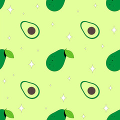 Seamless geometric vector pattern with avocado and half slice of avocado fruit. Vector print design for fabric, cover, wallpaper. 