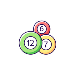 Lottery balls RGB color icon. Producing random number combinations. Vending machine. Drawing equipment. Bearing possible winning number. Isolated vector illustration. Simple filled line drawing