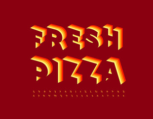Vector bright logo Fresh Pizza. Sliced isometric Font. Creative 3D Alphabet Letters and Numbers set