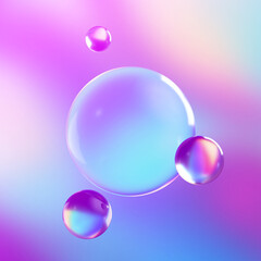 3d render, abstract pastel background with colorful glass balls or iridescent bubbles, microscopic macro