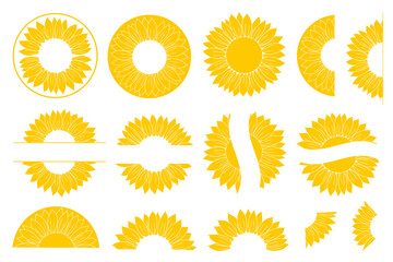 Sunflower monogram vector illustration. Sunflower graphics logo, frame silhouettes flowers