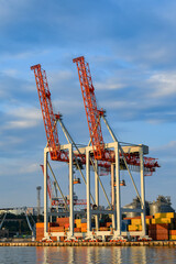 Fototapeta na wymiar Full-slewing gantry crane in a seaport.