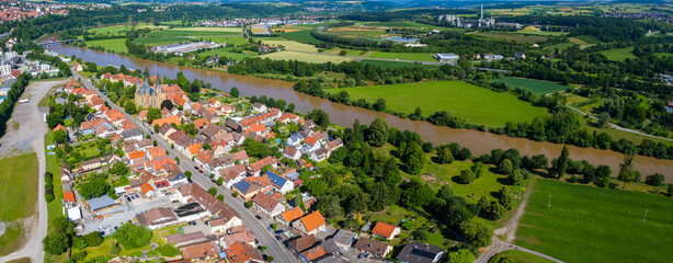 Aerial view of the city Bad Wimpfen in Germany on a sunny day in spring