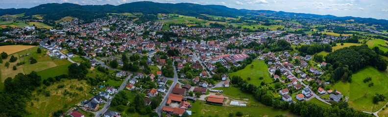 Fototapeta na wymiar Aerial view around the city Fürth in Germany. On sunny day in spring 