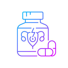 Pills for period cramps gradient linear vector icon. Relieve painful menstruation. Anti-inflammatory drug. Thin line color symbols. Modern style pictogram. Vector isolated outline drawing