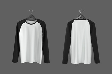 Long-sleeve raglan t-shirt mockup, 3d illustration, 3d rendering