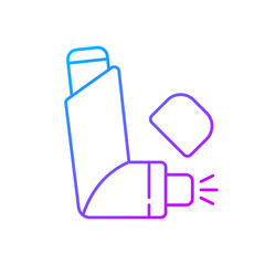 Obraz premium Inhaler gradient linear vector icon. Preventing asthma attacks. Deliver medication to lungs, airways. Easing breath. Thin line color symbols. Modern style pictogram. Vector isolated outline drawing