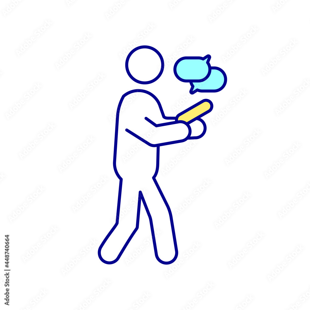 Aufkleber chat on mobile phone rgb color icon. person text with messenger on smartphone. messaging software ap