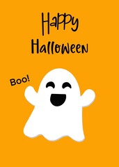 Happy Halloween baby ghost black cat x ray bone skeleton pumpkin witches pot with bubble background wallpaper card gift orange white  black  indigo purple hallooween happy holiday seadon boo 