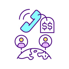 Expensive global call RGB color icon. Telecommunication cons. International connection service cost. Talking over telephone worldwide. Isolated vector illustration. Simple filled line drawing