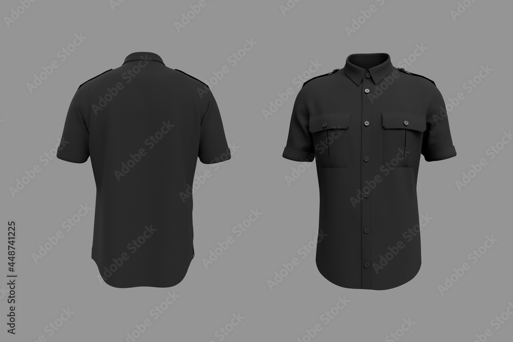 Sticker Men's short sleeves military shirt mockup. 3d rendering, 3d illustration