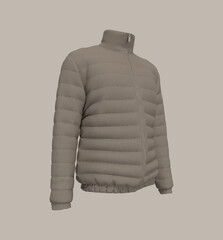 Men's warm sport puffer mock-up in side view, jacket design presentation. 3d rendering, 3d illustration © Febriana
