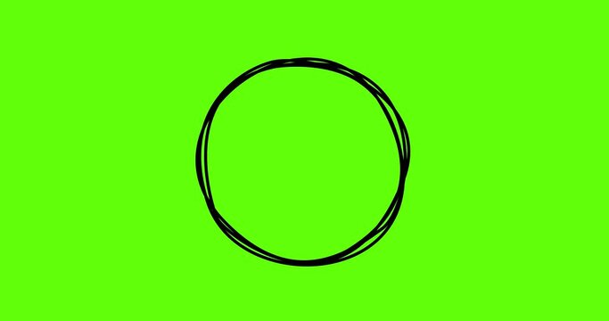Animation of a sketch of a hand-drawn circle. 4K animation. Green screen