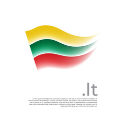 Lithuania flag. Stripes colors of the lithuanian flag on a white background. Vector design national poster with .lt domain, place for text. Brush strokes. State patriotic banner of lithuania, cover