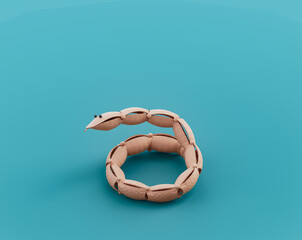 Isometric flat orange color sneak toy in single color  turquoise background, 3d Rendering