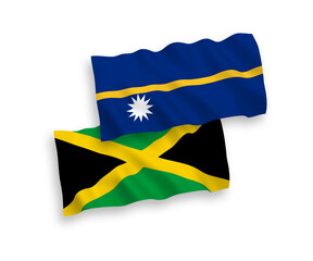 Flags of Republic of Nauru and Jamaica on a white background