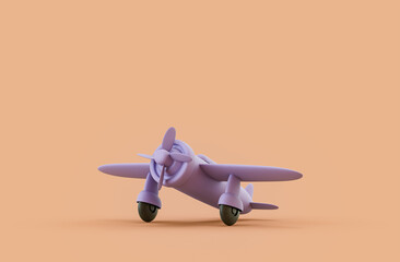 Single monochrome pruple color single propeller airplane toy in single color yellow, orange background, 3d Rendering