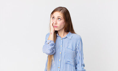 pretty thin woman feeling bored, frustrated and sleepy after a tiresome, dull and tedious task,...