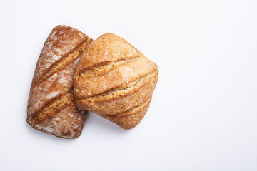 assorted breads isolated on a white background.