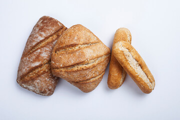 assorted breads isolated on a white background.