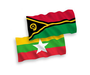 Flags of Republic of Vanuatu and Myanmar on a white background