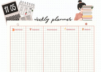 Weekly planner template. Back to school, study - 448747258