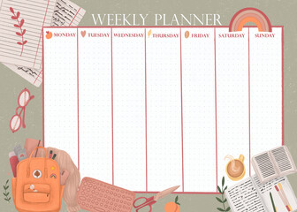 Weekly planner template. Back to school, study - 448747273