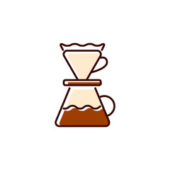 Drip coffee mug flat icon. Coffee filter with cup. Pour over coffee maker. Isolated vector stock illustration