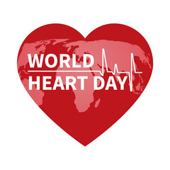 Heart Health Day . An illustration, poster or banner for the World Heart Day Foundation.World map on the background of hearts isolated on a white background, the inscription world Heart Day. Vector