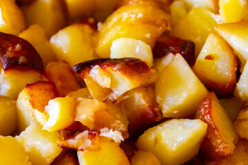 closeup fried potatoes, background texture