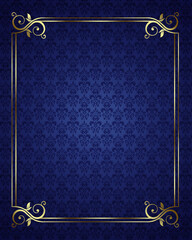 Gold  border frame on blue pattern background-1 