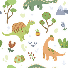 Cute little dinosaurs seamless pattern, for textile, fabric, paper, apparel, wrapping.