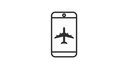 Smartphone with a plane icon. Vector isolated editable black and white illusration of a device with a plane sign