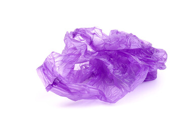 Fototapeta premium Closeup of used purple plastic disposable bag on white background