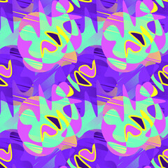 Seamless abstract pattern with wave shapes and dots