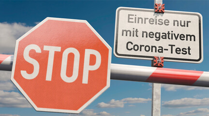 Schild: Einreise nur mit negativem Corona-Test