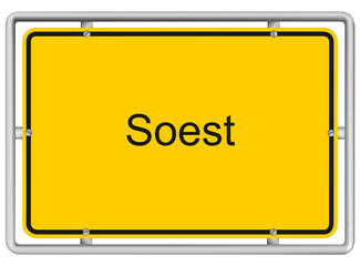 Soest - yellow road sign isolated on white background