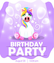 Birthday invitation with pony. Children's party invitation. Unicorn invitation