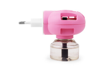 Bottle of insect repellent on white background