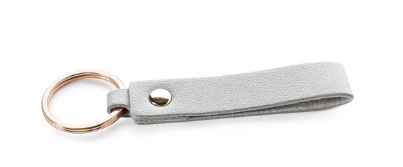 Leather keychain on white background