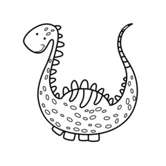 Illustration Dinosaur diplodocus in doodle style. An isolated object on a white background. An animal of the Jurassic period similar to a dragon. Coloring pages for kids activity game