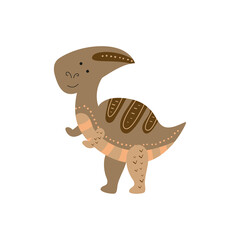 Illustration Dinosaur parasaurolophus in the style of a cartoon. An isolated object on a white background. An animal of the Jurassic period similar to a dragon