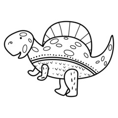 Illustration Dinosaur spinosaurus in doodle style. An isolated object on a white background. An animal of the Jurassic period similar to a dragon. Coloring pages for kids activity game