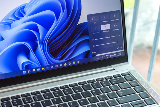 Assam, india - June 17, 2021 : Windows 11 logo on laptop screen stock image.