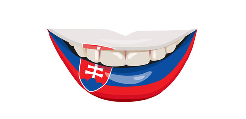 The flag of Slovakia on the lips. A woman's smile with white teeth. Vector illustration.